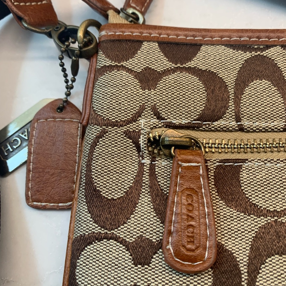 Coach Brown Logo Swingback Crossbody Bag Jacquard Leather - Picture 6 of 10